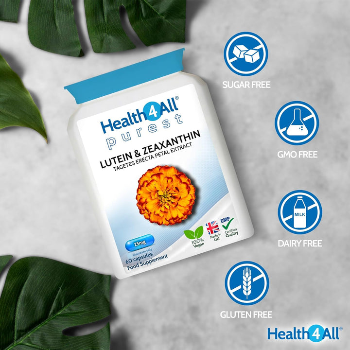 Lutein and Zeaxanthin Supplement 25Mg per Capsule, 60 Capsules 2 Months Supply, Purest Eye Health Marigold Extract Supplement, Natural Eye Vitamins for Vision Care & Floaters | Made in UK