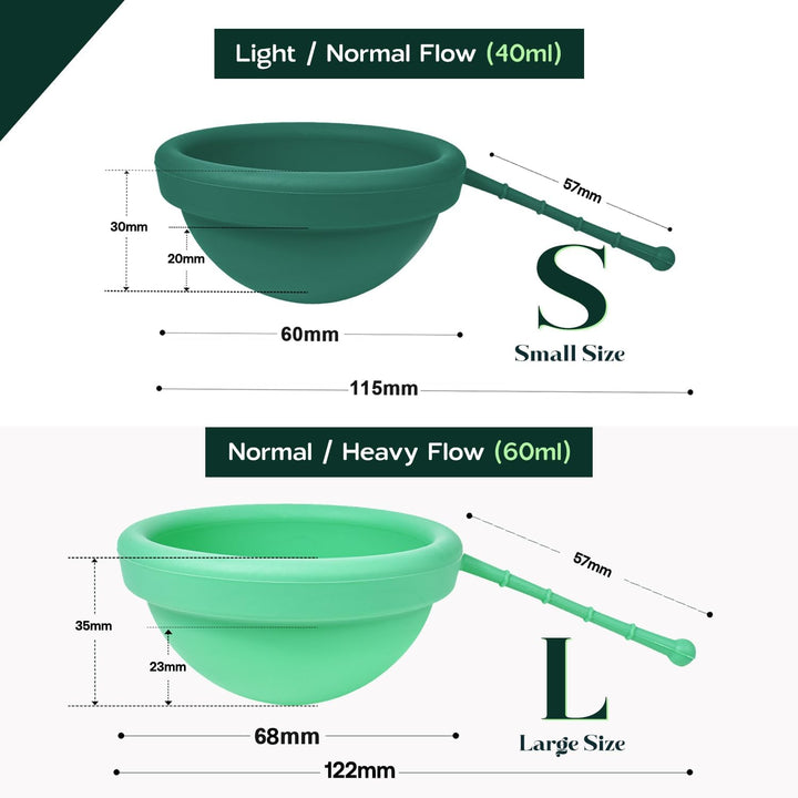 Reusable Menstrual Disc Set of 2 (Small & Large) with Storage Bag, Medical-Grade Silicone, Soft Period Disc, Medium Flow Kit, Feminine Hygiene & Care | Tampons, Pads & Cups Alternative (Green)