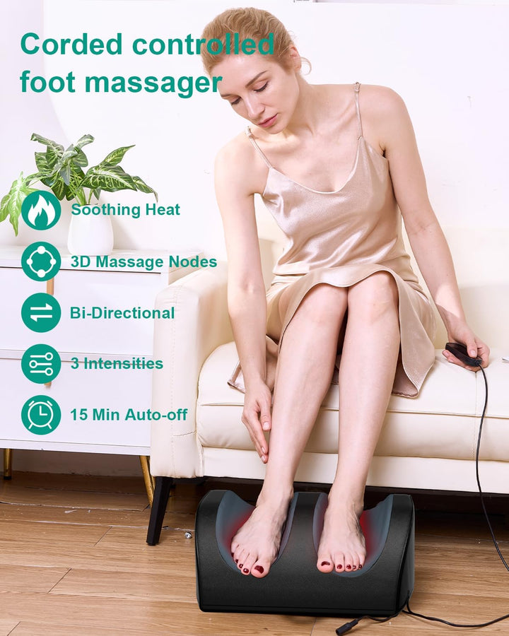 Shiatsu Foot Massager with Heating Function, Relaxes Leg Muscles, Improves Blood Circulation, Foot and Leg Massager with Massage Rollers for Deep Tissue Massage, Gift for Mom, Dad and Friends