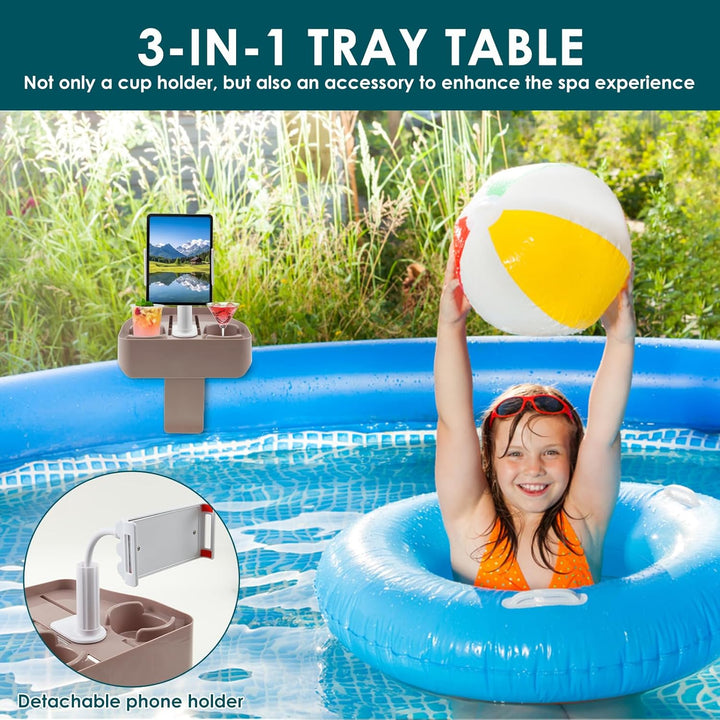 3-In-1 Adjustable Hot Tub Tray Table with Cup Holder Phone Holder, Fits for Outdoor Inflatable Pools/Spas Caddy Drink Tray, Must Have Hottub Accessories for Adults