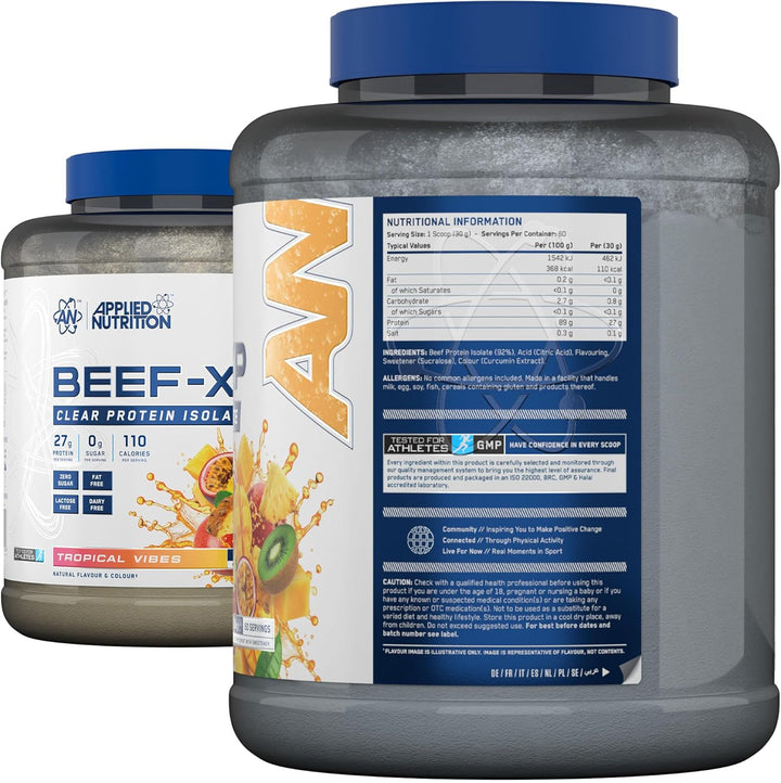 Clear Hydrolysed Beef Protein Isolate Powder, Fruit Juice Style, Dairy Free, Lactose Free, Zero Sugar, Low Fat, 1.8Kg - 60 Servings (Tropical Vibes)