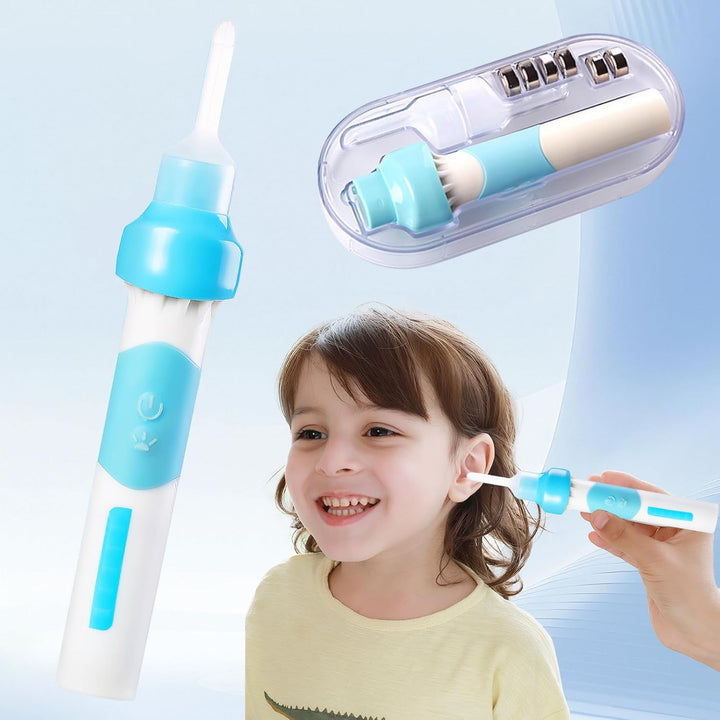 Earwax Remover, Electric Ear Wax Suction Remover, Electric Vacuum Ear Cleaner with Led Light,Ear Wax Removal Kit for Adults and Children,Includes 2 Silicone Replacement Heads,Built-In Battery