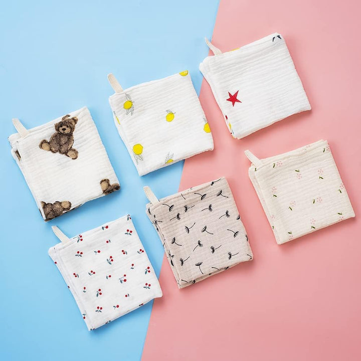 Baby Washcloths Muslin Cloths - Muslin Squares Hanky Soft Reusable Newborn Face Towels 6Pack 100% Cotton 10"X10" 6Layers Baby Wash Cloths for Boys Girls Great Shower Gift