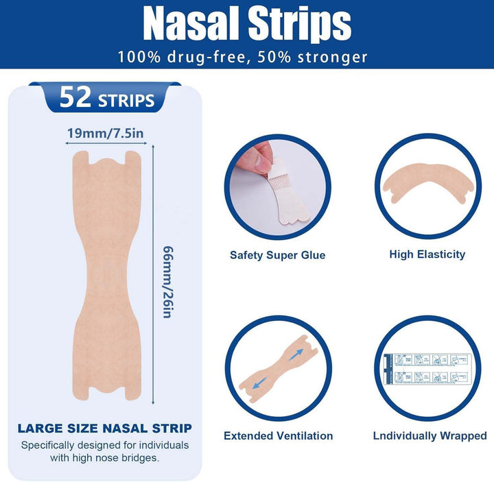 Nasal Strips, 52Pcs Snoring Strips for Men and Women, Nose Strips anti Snoring Devices, Helps Reduce Snoring, Instantly Relieves Nasal Congestion & Improves Sleep, anti Snore Strips Drug-Free