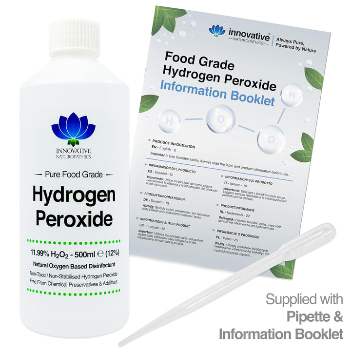 Food Grade Hydrogen Peroxide - Purest Grade 12% (<11.99%) - 1 Litre - Non Stabilised - Contains Zero Additives - 40 Vols
