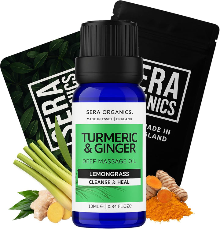 Turmeric Massage Oil with Lemongrass – Natural Relief for Joint Pain, Muscle Fatigue & Lymphatic Drainage │ Anti-Inflammatory Deep Tissue Oil for Circulation Support – 10Ml by
