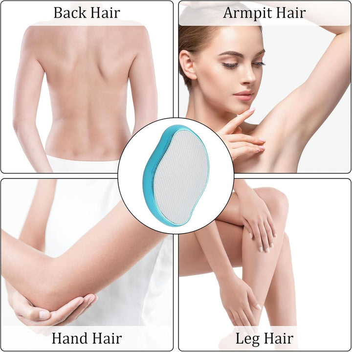 Crystal Hair Eraser, Hair Removal Stone, Painless Silky Skin Remover Device for Women and Men, Reusable Hair Remover for Body Legs Arms Back Exfoliate-Blue