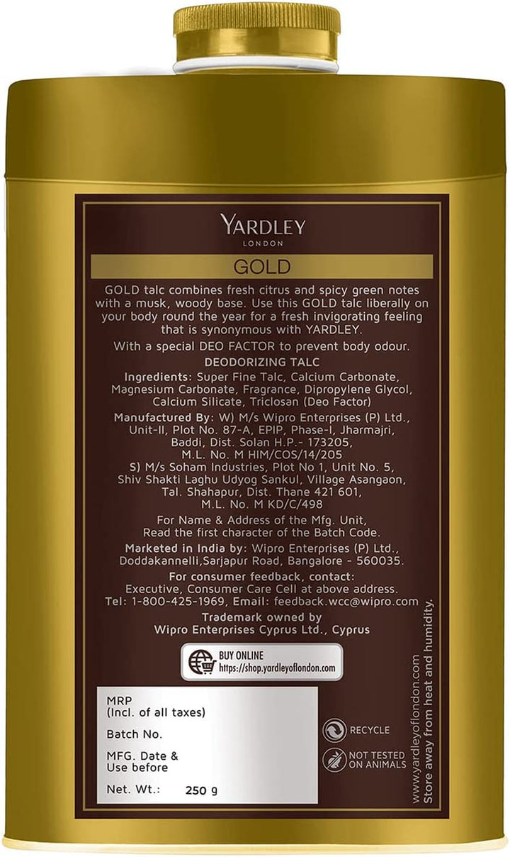 London Gold Talcum Powder - 250 G. 808 Oz, Deodorizing Talc