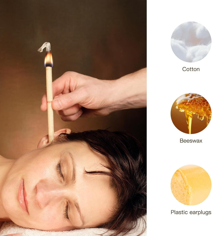 10Pcs Ear Candles for Wax Removal Ear Wax Removal Candle Kit with Natural Organic Beeswax Candles with Safety Filter Protective Discs and Cotton Buds Ear Cleaning