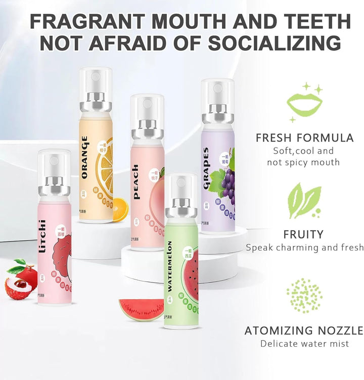 Fruit Breath Liquid,Breath Freshener Liquid & Dry Mouth Agent,Oral Odor Solution for Adults,Portable Optimized Oral Agent, Includes 5 Flavors (Peach, Orange, Watermelon, Lychee, Grape) - 5PCS