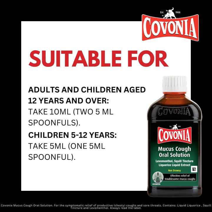 Mucus Cough Oral Solution,Loosen Chesty Coughs & Troublesome Stubborn Mucus,Suitable for Vegetarians, Vegans & Coeliacs,For Adults & Children Aged 5 +, Cough Medicine,300Ml