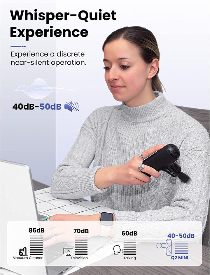 Mini Massage Gun,  Q2 Pocket-Sized Deep Tissue Massager Gun, Portable Percussion Muscle Massager Gun, Ultra Small & Quiet Muscle Massage Gun with Carry Case for on the Go Usage, Black