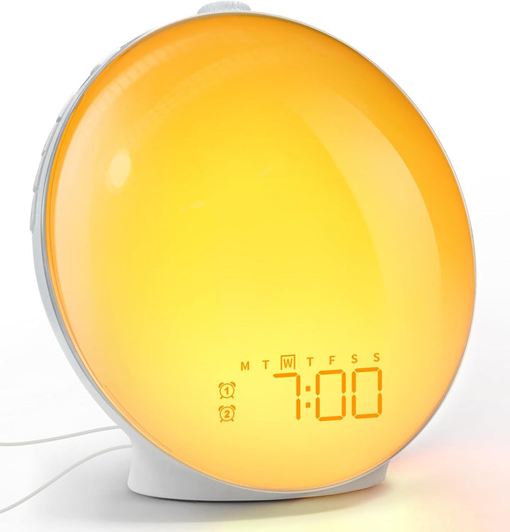 Sunrise Alarm Clock with Wake up Light - Dual Alarm, Sunrise & Sunset Simulation, FM Radio, 7 Natural Sounds, Full-Screen Touch Display, Bedside Clock for Adults & Kids