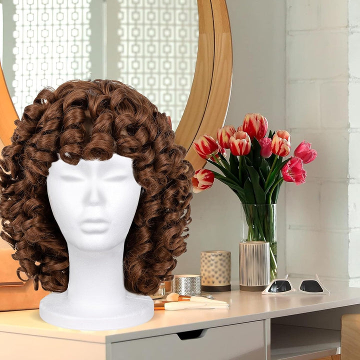 1 PCS Foam Wig Head White Female Styrofoam Mannequin Hairpieces Stand Holder Cosmetics Model Head Wig Display for Style,Model, Hats, Masks, DIY ,Arts,Hairpieces, Salon and Travel (#Bai)