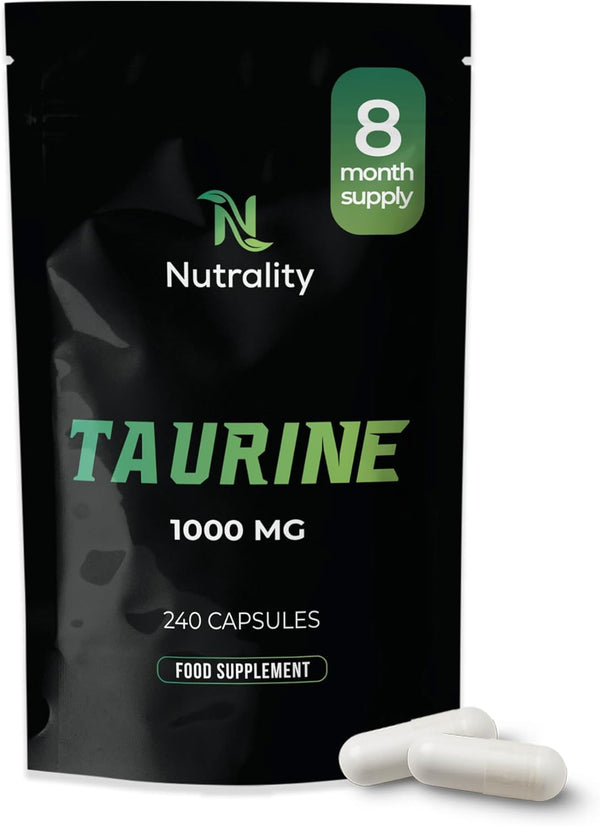 Taurine Supplement 1000Mg | Potent Energy & Endurance Support | Nutritional Amino Acid Supplements for Heart Health, Cognitive Function & Improved Sleep | Vegan | 240 Capsules