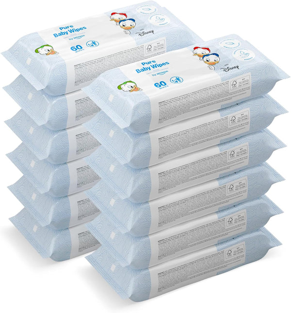 Disney Baby Wipes, 99% Water, 720 Wipes, Unscented, 12 Pack of 60, (Previously a Mama Bear Brand, Same Product)