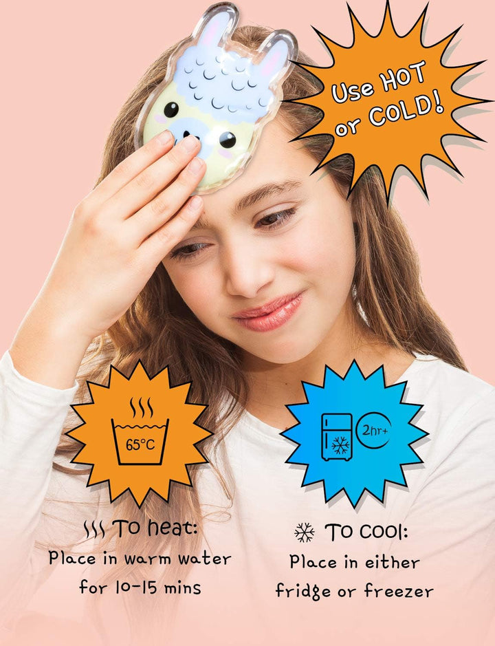 Cold Compress for Kids, Reusable Kids Ice Pack - Fever & Pain Relief - Instant First Aid Soother for Bumps, Bruises, Injury, Boo Boos - Hot or Cool Gel Pads for Your Toddler, Infant, Baby (Llama)