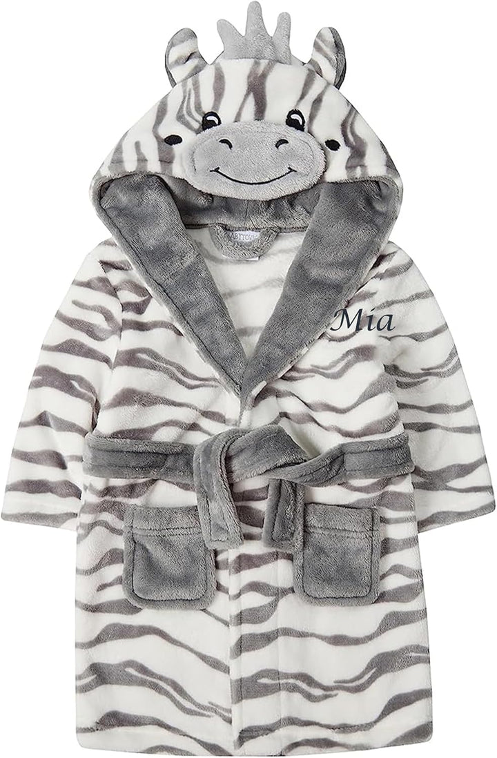 Personalised Animal Dressing Gown Robe Baby Girl Boy Hooded Bathrobe
