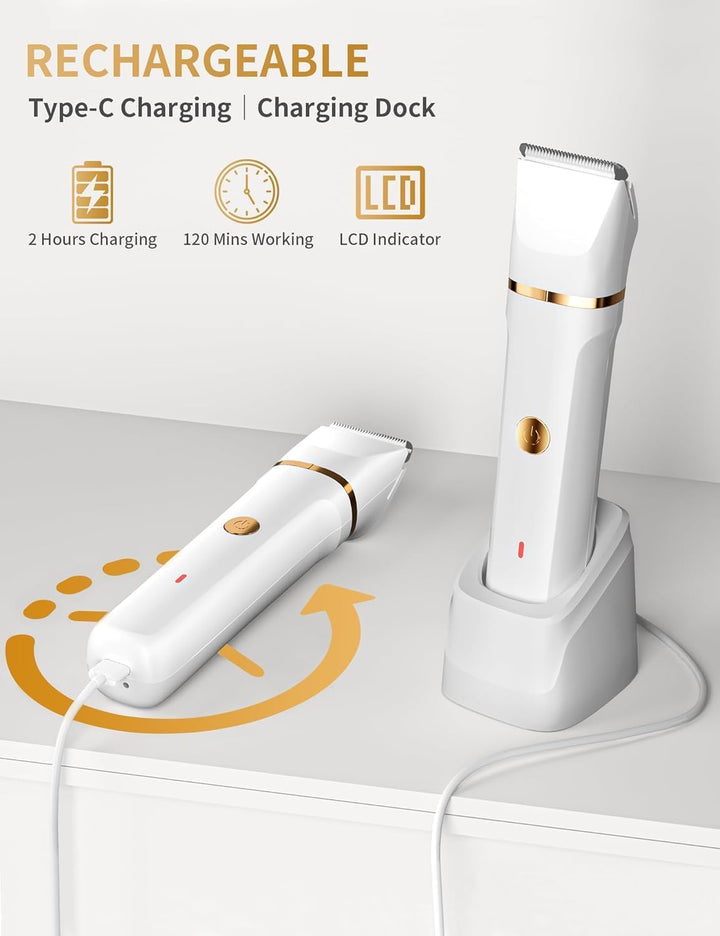 Women'S Razor, 3-In-1 Women'S Electric Shaver for Body, Pubic and Nose, Intimate Shaver for Women, IPX7 Waterproof, Wet and Dry Use, Rechargeable Trimmer for Women with USB Charging Status