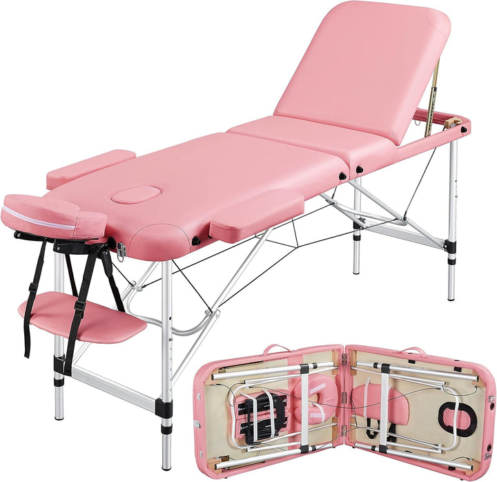 Foldable Massage Bed Portable Lash Table Beauty Bed Professional Salon Spa Table Aluminum 60 Cm Width 2 Section Black