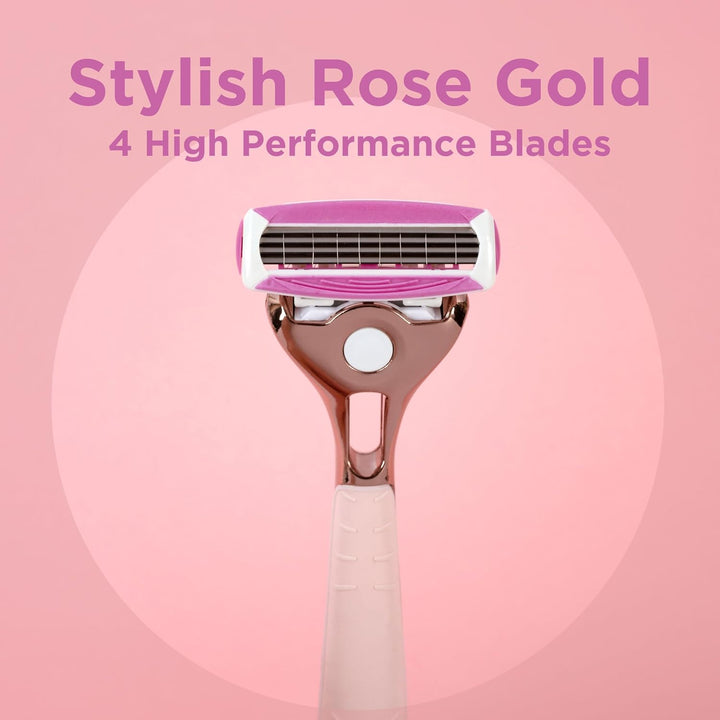 - Quattro for Women | Premium Metal Rose Gold | Razor Handle + 4 Blade Refills