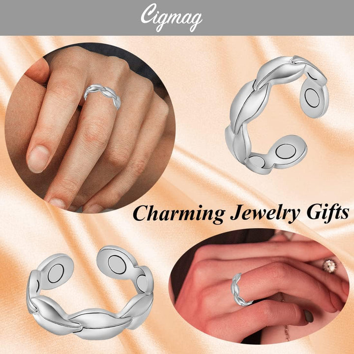 Lymphatic Drainage Magnetic Rings for Women - Copper Ring Finger Thumbs 7X Strength - Adjustable Solid Pure Copper with Present Box (Silver)