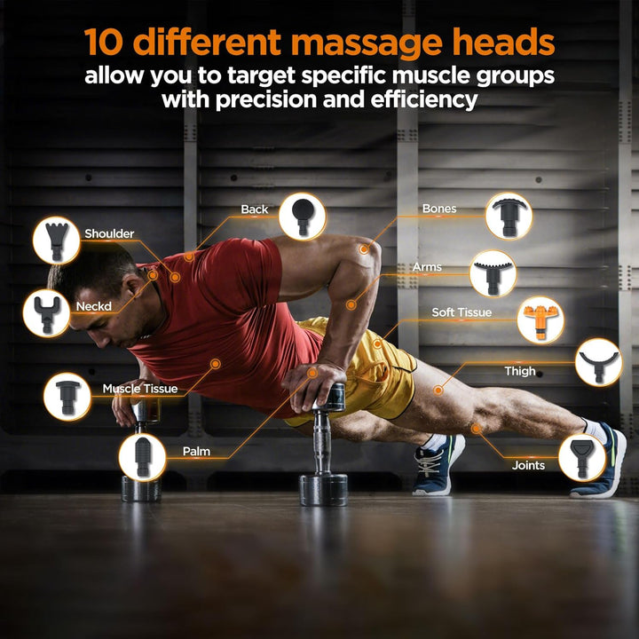 Massage Gun Deep Tissue, Portable Muscle Massage Device with 10 Massage Heads, 2025 Upgraded 30 Speeds Massager with LCD Touch Screen for Body Back Shoulder Muscle Relaxation