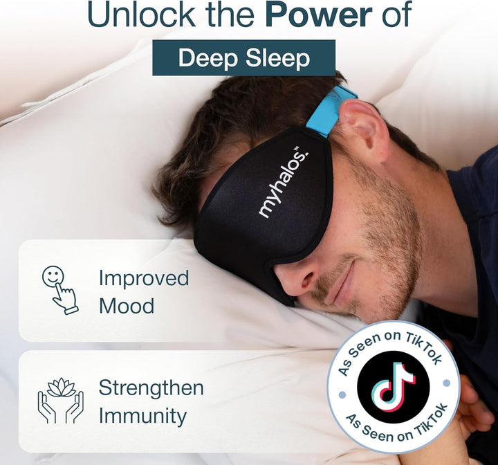 ® 100% Blackout Sleep Masks for Women & Men - Zero Eye Pressure Eye Mask for Sleeping -Our Halo Sleep Mask Includes a Storage Pouch- Black Eye Mask for Travel or Blindfold