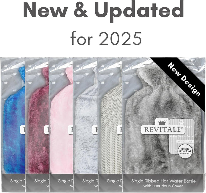 Luxury Cosy Hot Water Bottle 2 Litre, Soft Cover, Single Ribbed Natural Rubber 2025, British Standard BS1970:2012, Durable & Leak-Resistant (Slate Grey)