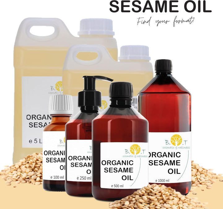 100% Pure and Natural Organic Sesame Oil Extracted from the Cold Pressing of Sesame Seeds. Certified Organic. Skin and Hair Care. Ayurveda Massage Oil - 1000 Ml 1 L 35.2Fl Oz