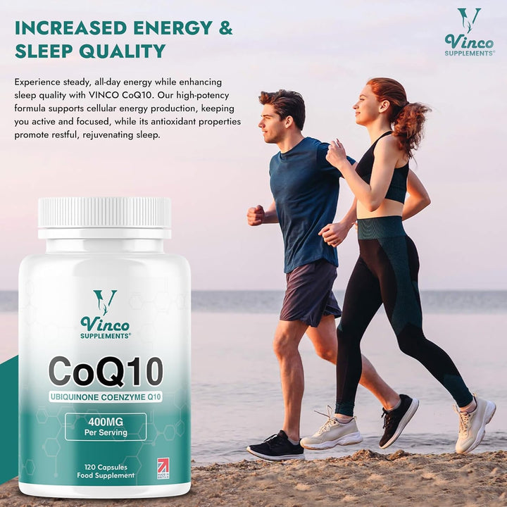 Vinco Coq10 400Mg - 120 High Strength Ubiquinone Coenzyme Q10 Capsules - Antioxidant for Heart & Cardio, Increased Energy & Focus - Naturally Fermented - Non-Gmo & Gluten Free - UK Made