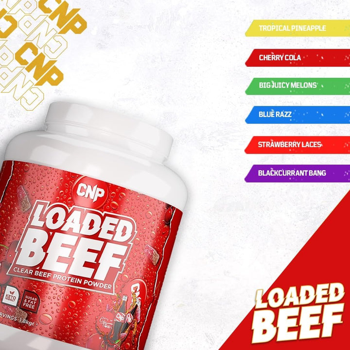 Loaded Beef, Clear Beef Protein Powder, 23G Clear Collagen Protein, Keto Friendly, Virtually Sugar & Fat Free, 60 Servings 6 Great Tasting Flavours (1.8Kg, Cherry Cola)