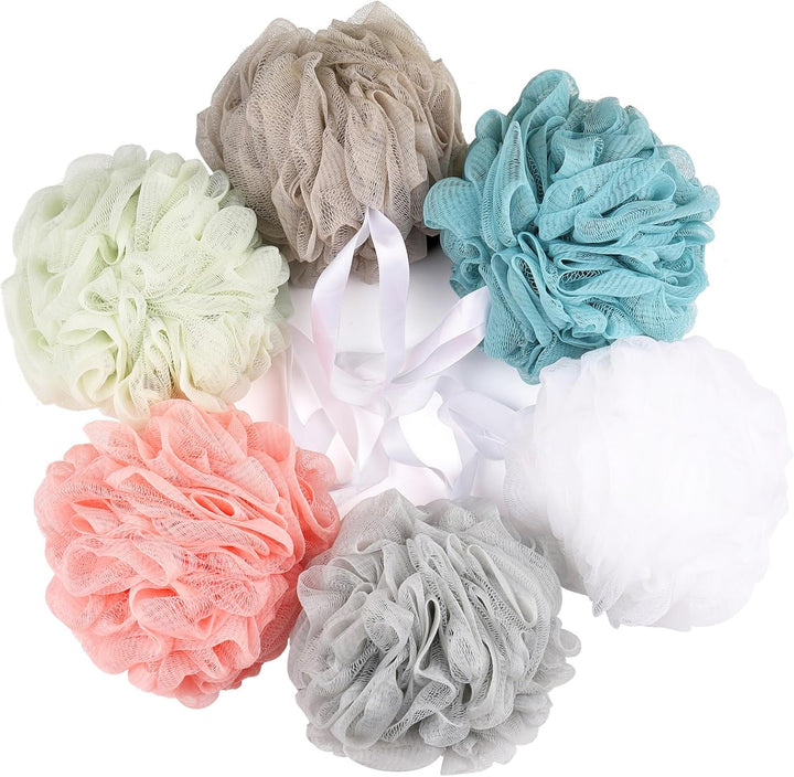 6 Pack 75G/Pc Large Loofahs Shower Sponge, Mesh Pouf Bath Sponges Exfoliating Body Scrubber Shower Scrunchies (A Color)