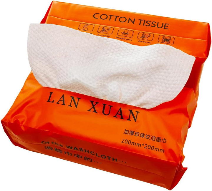 7.9X7.9Inch Cotton Wet/Dry Wipe; Soft Safe Non Allergenic Baby Care Towel Tissue, Absorbent Wipes for Washing Face Eye Makeup Remover & Nail Polish, Disposable Use (2Packs) (Green Package)