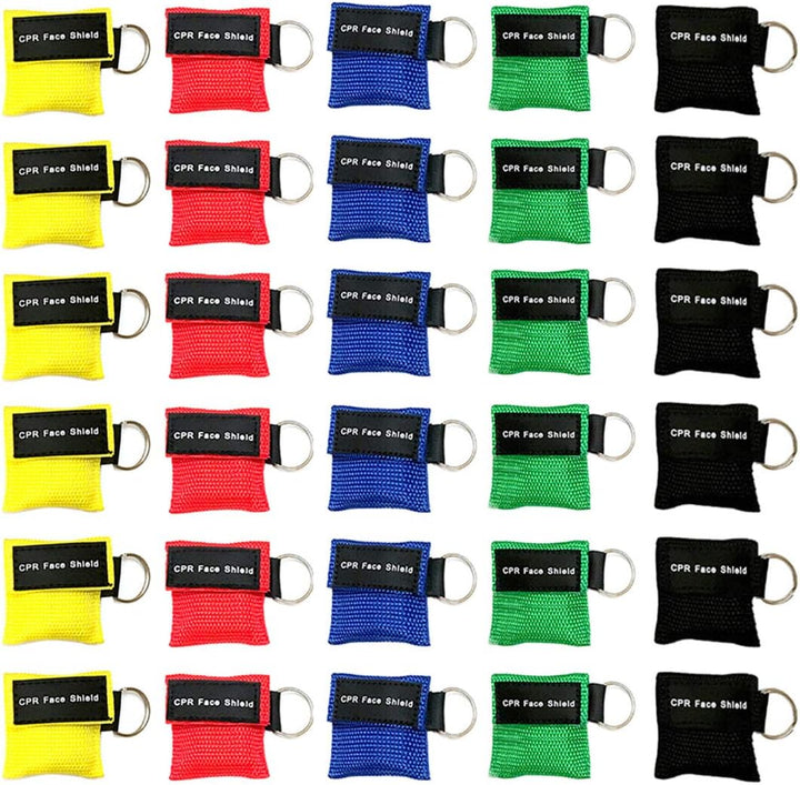Set of 50 CPR Mask, Disposable CPR Shield Emergency Mask Key Chain Ring, with One-Way Valve Breathing Barrier for First Aid or AED Training