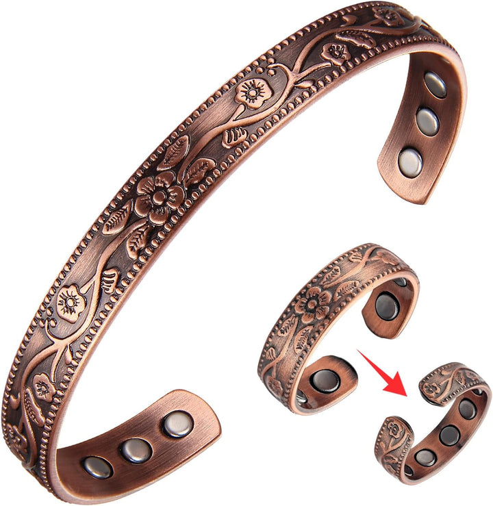 Copper Magnetic Bracelet for Women, 99.99% Pure Copper Cuff Bangle with 3500 Gauss Magnets, Adjustable Brazaletes with Jewelry Box
