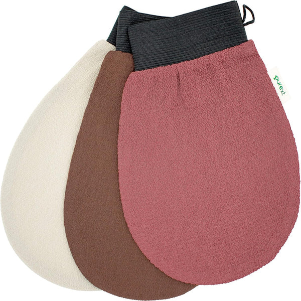 3 Exfoliating Gloves - Kessa Hammam Body Scrubber - Fake Tan Remover Exfoliator Mitts (Mixed)