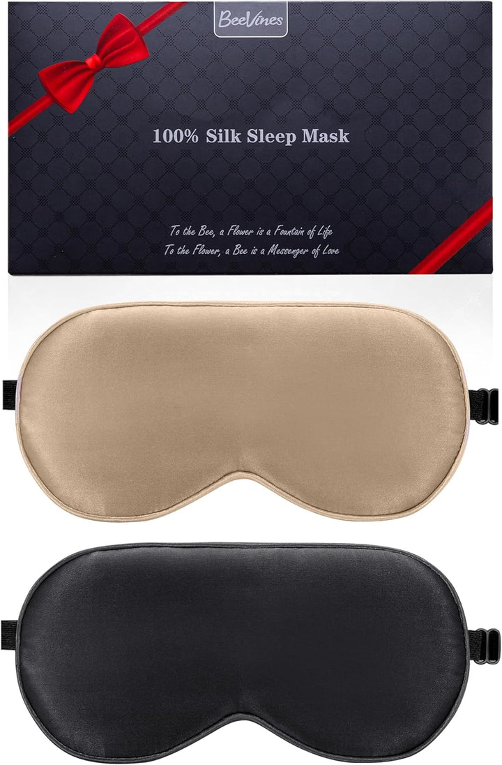 Sleep Mask, 2 Pack 100% Real Natural Pure Silk Eye Masks with Adjustable Strap for Sleeping, Mulberry Silk Eye Sleep Shade Cover, Block Light Reduces Puffy Eyes Traveling Gifts