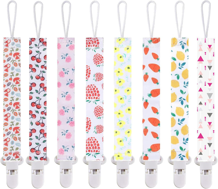 Dummy Clips Girl,6 Pack BPA Free Soother Chain,Pacifier Holder Clips for Teether Toy,Baby Dummy Strap Clip Universal Design Fit All Pacifiers Baby Teething Toys,Newborn Baby Shower(Fruit)