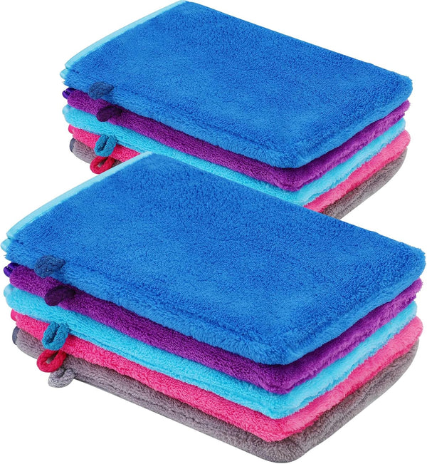 10 Pack Microfiber Body Wash Mitts, Flannel Soft Face Mitten, Bath Spa Cloth, Reusable Makeup Remover Mitt Gloves, European Style Wash Cloth,15 * 21Cm, 5 Colors