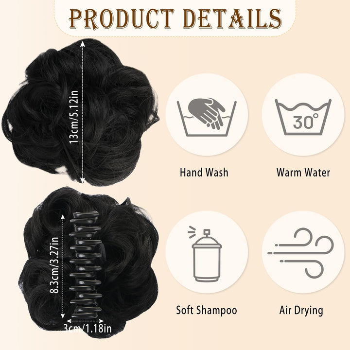 Curly Synthetic Hair Claw Clip Messy Bun Extensions Women'S Ponytail Hair Accessories (Black)