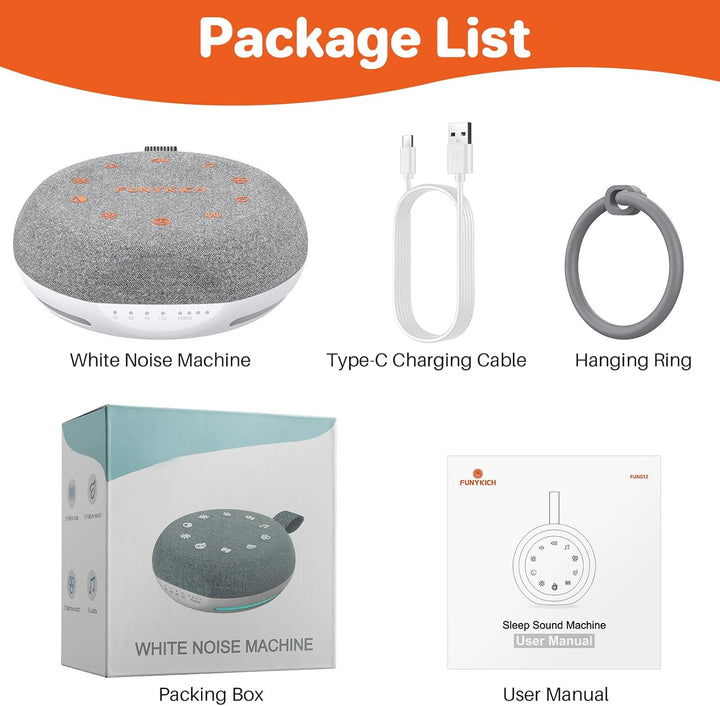 Portable White Noise Machine Baby, Rechargeable Sound Machine with 40 Soothing Sounds, Battery Indicator, Timer & Night Light, Sound Therapy White Noise Machine for Adults Baby Kids