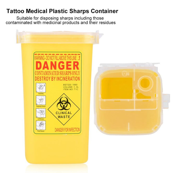 Sharps Bin -  Biohazard Needle Container Disposable Tattoo Medical Plastic Box 1 Litre (Color : Yellow)