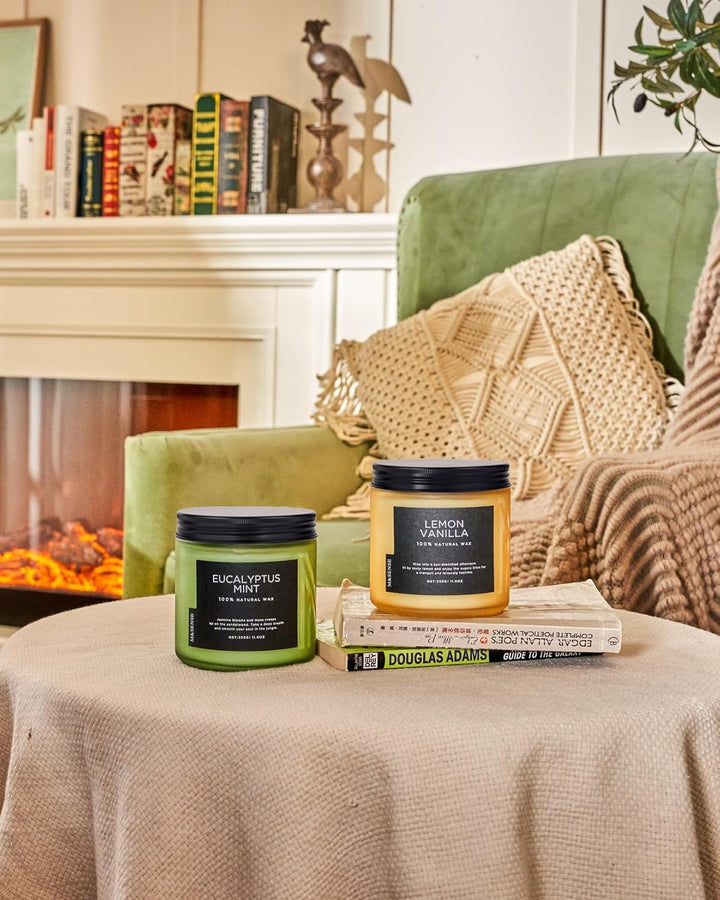 Eucalyptus Mint Soy Candles for Home Scented, 330G 70 Hour Burn Aromatherapy Candle Gift for Stress Relief, Meditation, Yoga, Relaxing SPA, Reusable Jar Candles for Men and Women