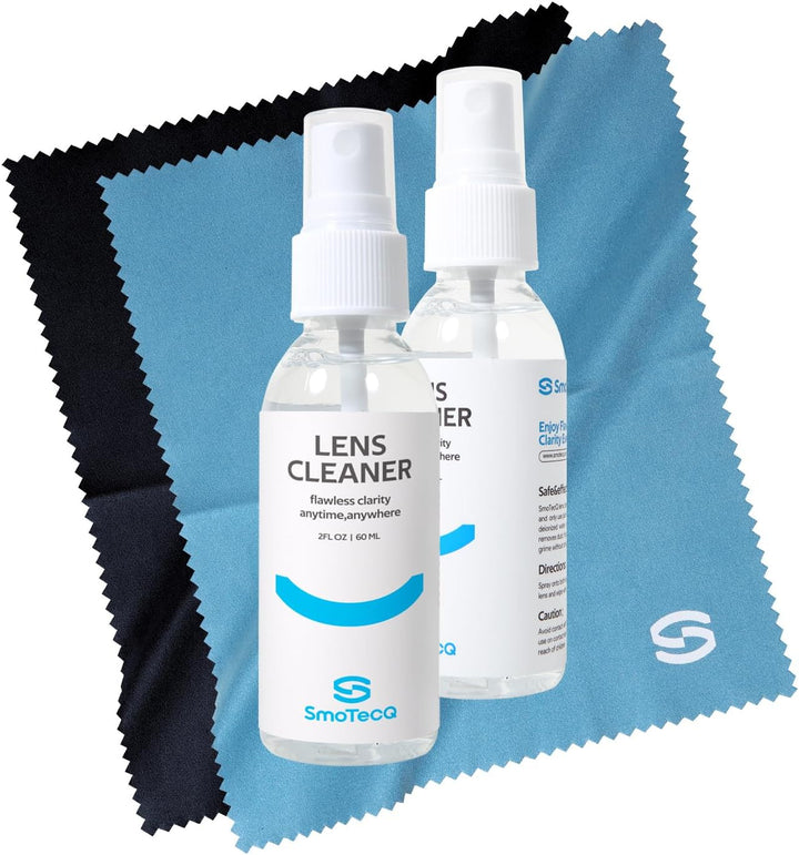 Lens Cleaner Spray Kit – Plant-Based, Alcohol-Free Cleaning Solution for Glasses, Camera Lenses & Screens | Includes 2 X 2Oz Spray Bottles, 2 Streak-Free Microfiber Cloths & 1 Travel Pouch