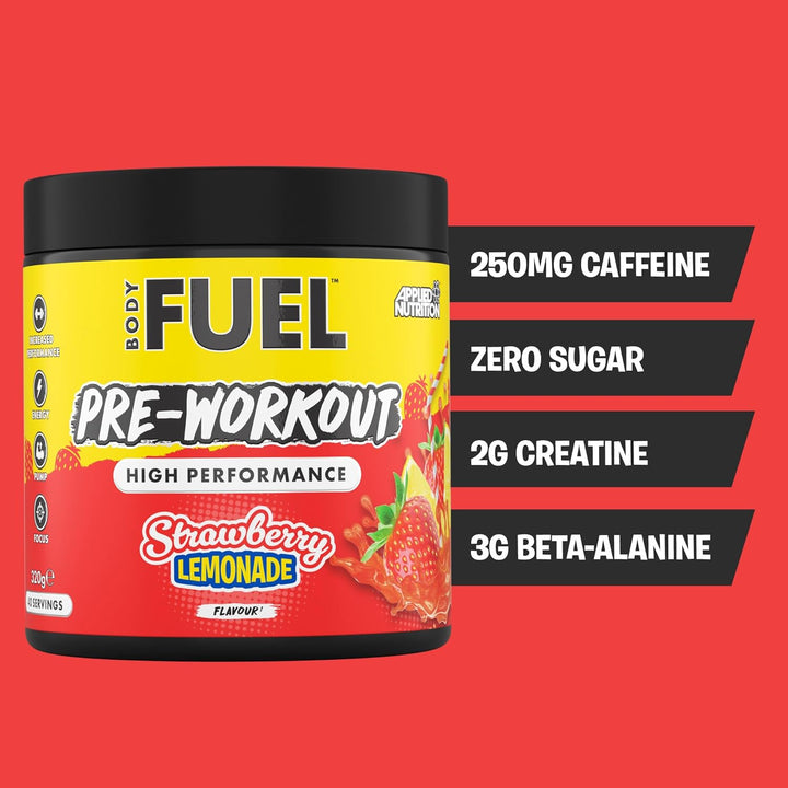 Bodyfuel Pre Workout Powder - Energy & Physical Performance with Citrulline, Creatine, Beta Alanine (320G - 40 Servings) (Strawberry Lemonade)