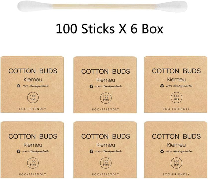 600 Bamboo Cotton Buds Biodegradable, Bamboo Ear Buds Cotton for Cleaning and Doing Makeup
