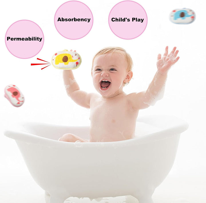 3-Pack Elephant Baby Bath Sponges - Ultra-Soft 3-Layer Wash Sponges for Newborns & Toddlers, Gentle Hypoallergenic Bathing Sponges for Sensitive Skin, Breathable & Quick-Drying (Cute Animal Design)