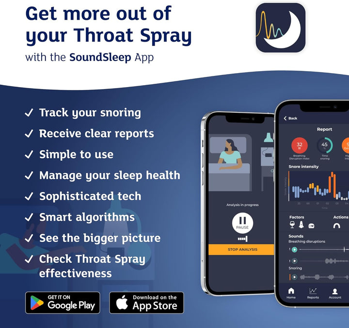 Anti-Snoring Throat Spray - Effective Snoring Aids for Men & Women - Fast Acting Lubricating Thermo Gel - Snore Stopper to Use with Mobile App - 23,5Ml, 50 Nights Use