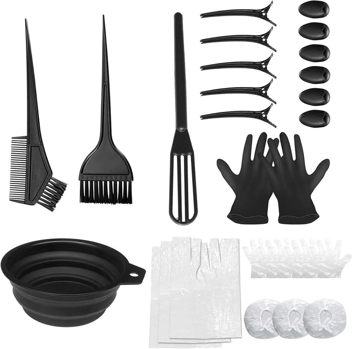 29 Pcs Hair Dye Bowl and Brush Kit, DIY Beauty Salon Hair Bleaching Tools Kit, Tint Bowl and Brush Set for Ear Cover, Shawl, Gloves, Hairdressing Clips, Highlighting Comb